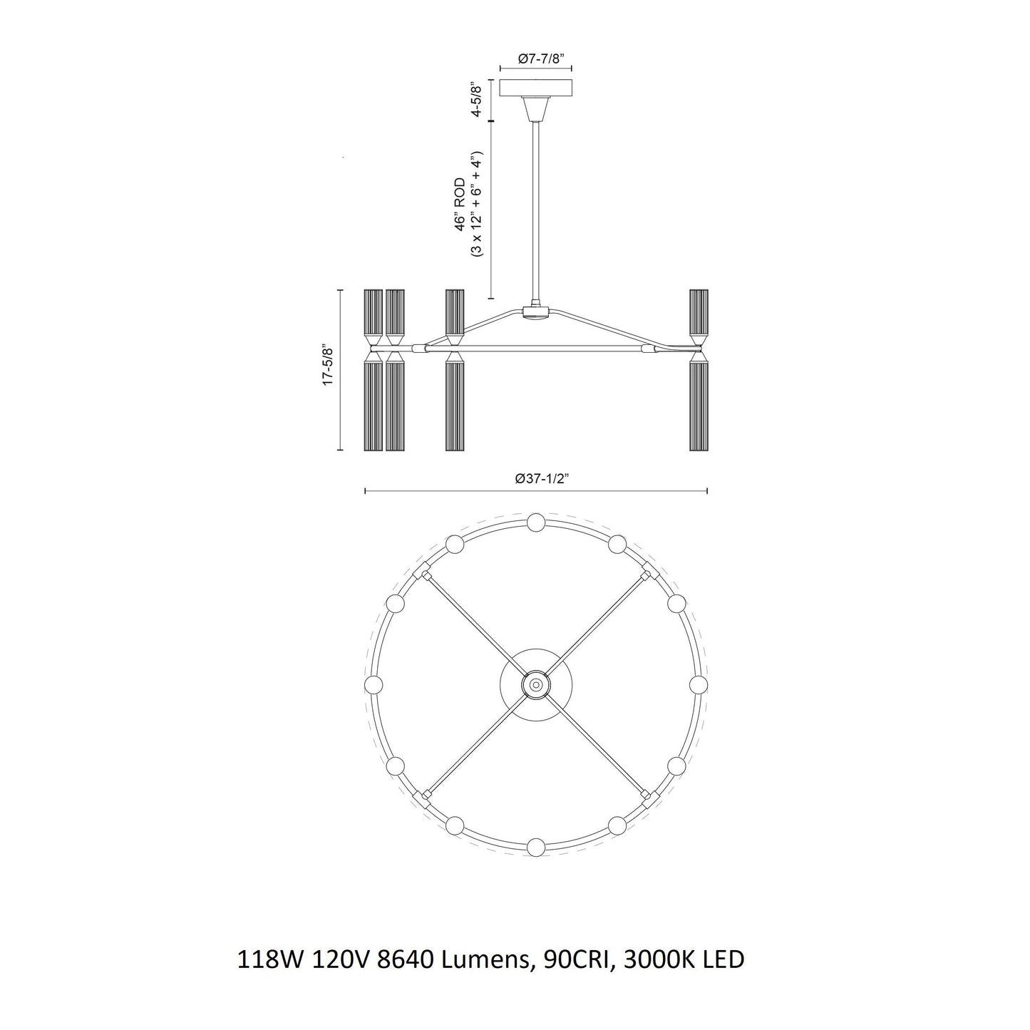 Orovaro LED Chandelier Steel & Frosted Glass 37.5"D