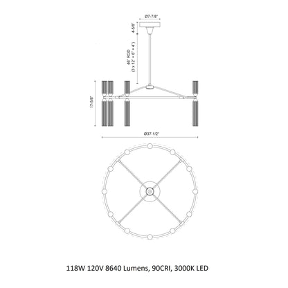 Orovaro LED Chandelier Steel & Frosted Glass 37.5"D