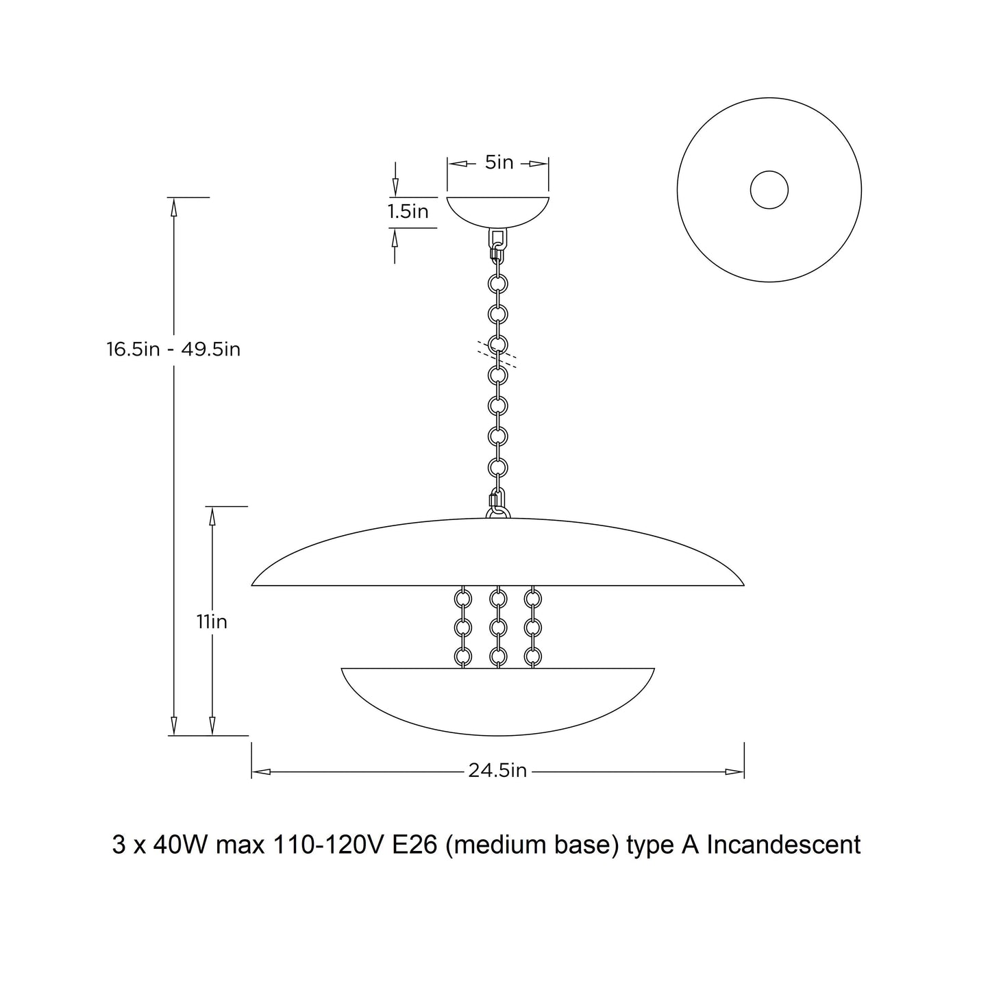 Eonasera Chandelier Iron 24.5"D