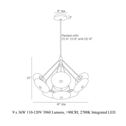Norester Chandelier Glass & Steel 41"D