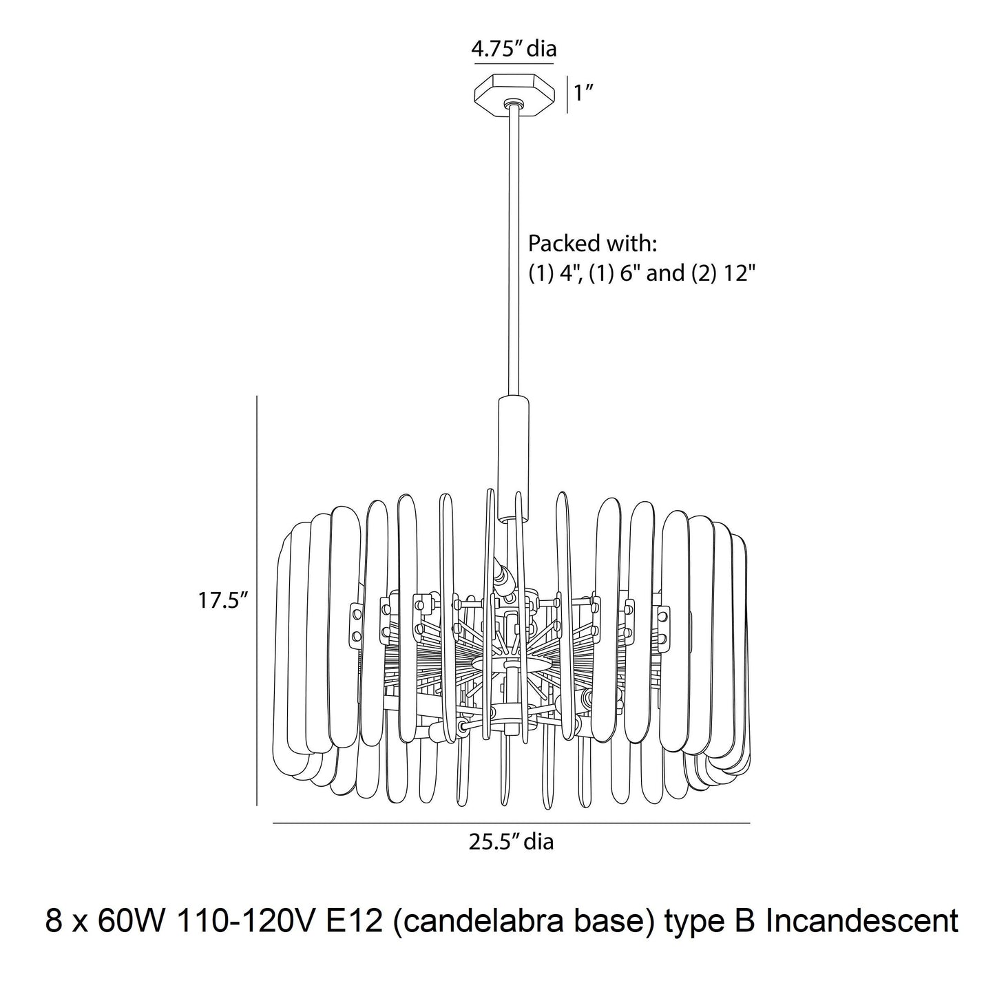 Avieinix Chandelier Iron & Glass & Seedy 25.5"D