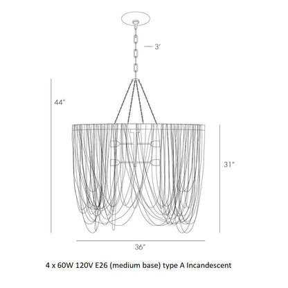 Eleilix Linear Chandelier Brass & Iron & Painted & Plated 36"W x 16"D
