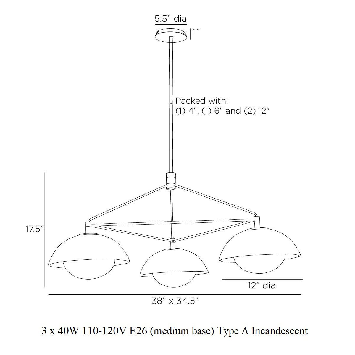 Quaioster Chandelier Ceramic & Frosted Glass & Steel 38"W x 34.5"D