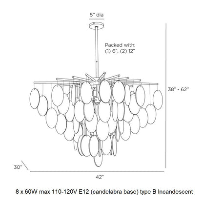 Lorester Chandelier Glass & Iron 42"W x 31"D