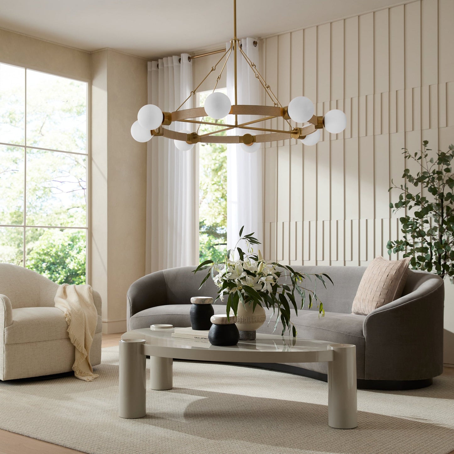 Cirooumond Chandelier Glass & Faux Shagreen Leather & Iron 55"D