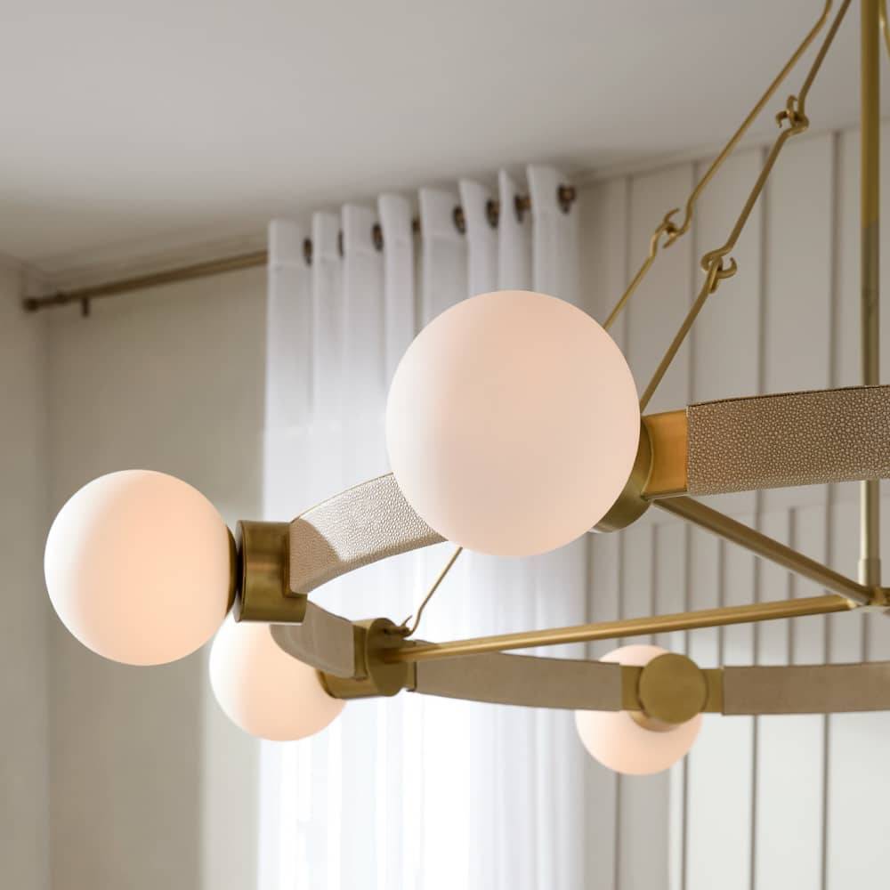 Cirooumond Chandelier Glass & Faux Shagreen Leather & Iron 55"D