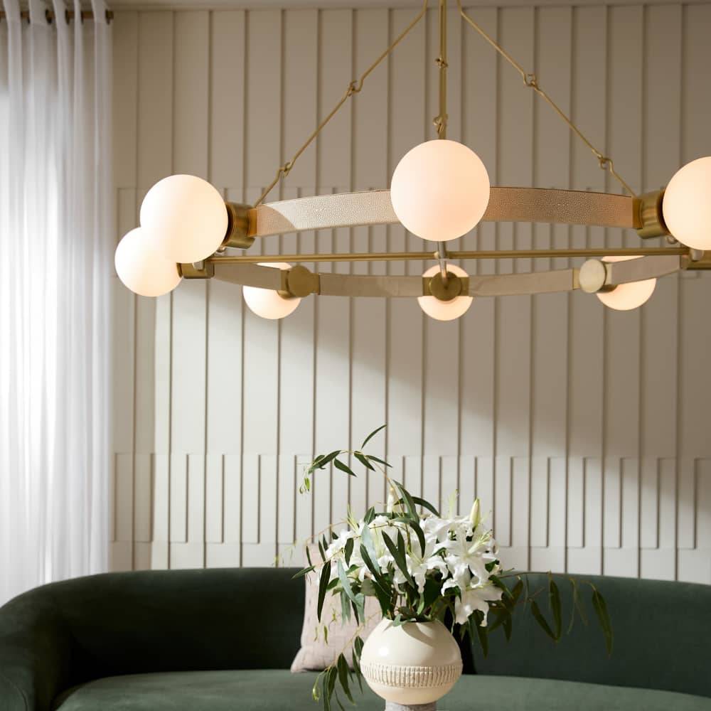 Cirooumond Chandelier Glass & Faux Shagreen Leather & Iron 55"D