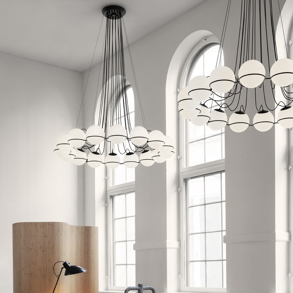 Araetor 2109 Large Chandelier Blown Opaline Glass Diffuser & Steel Structure 55.1"D