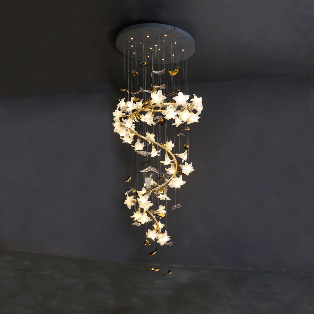 Ceramic Flower Chandelier in Artistic Brass Branch Design - Richardrider