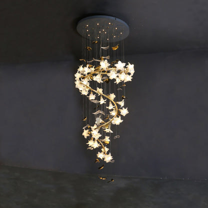 Ceramic Flower Chandelier in Artistic Brass Branch Design - Richardrider