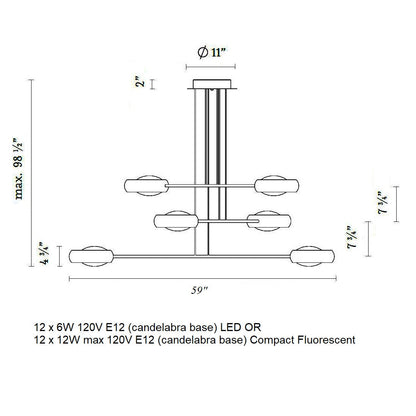 Sylaevero S6 Chandelier Metal & Glass 59"W
