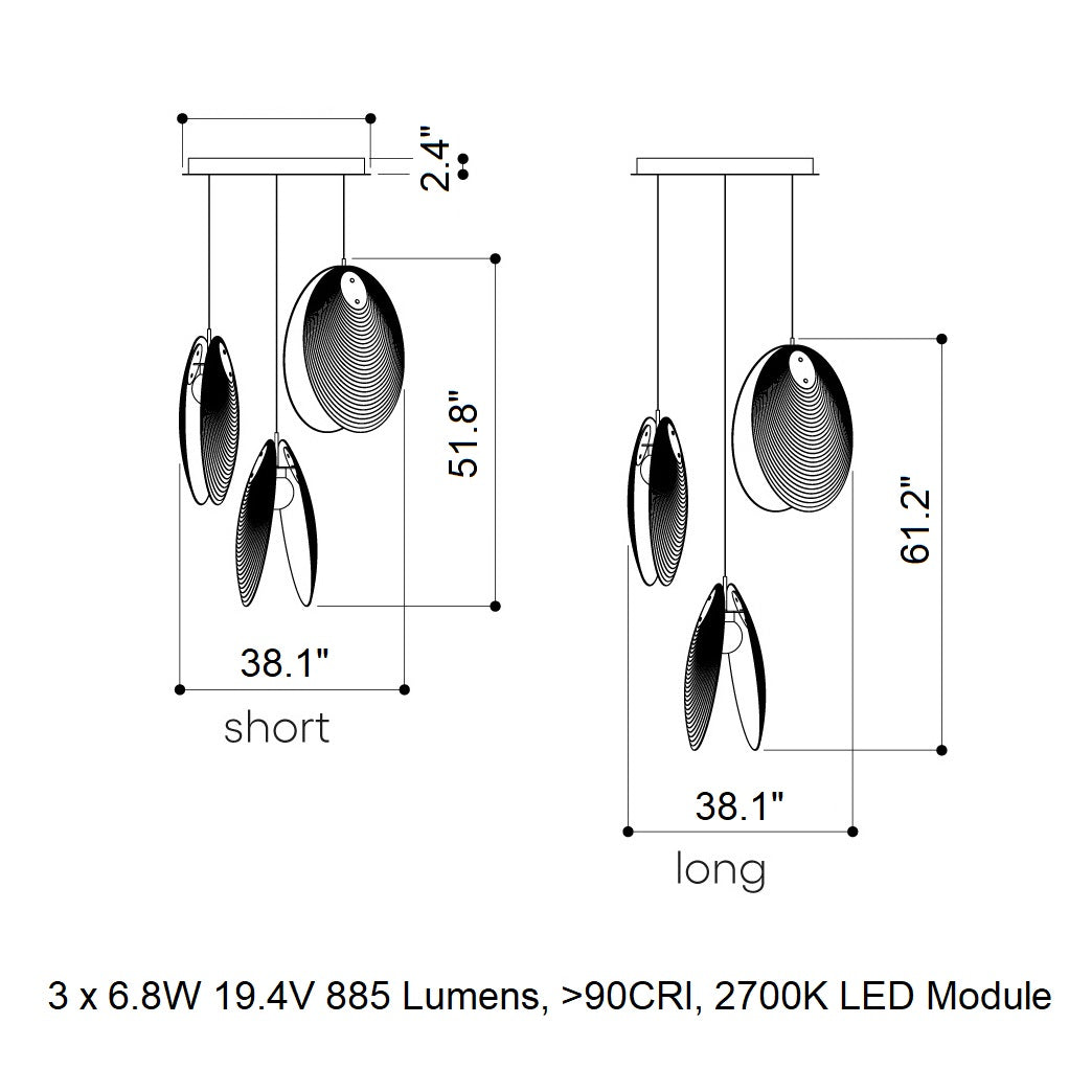 Noroulora LED Chandelier Lead-free Glass & Metal 38.2"D