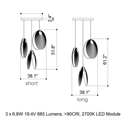 Noroulora LED Chandelier Lead-free Glass & Metal 38.2"D