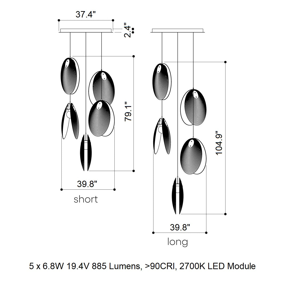 Noroulora LED Chandelier Lead-free Glass & Metal 38.2"D