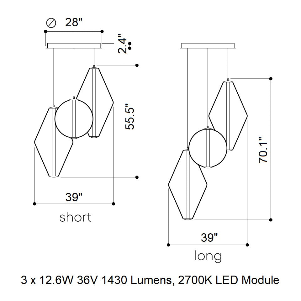 Soleilen LED Chandelier Mouth-blown Lead-free Crystal & Metal 39"D