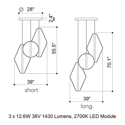 Soleilen LED Chandelier Mouth-blown Lead-free Crystal & Metal 39"D