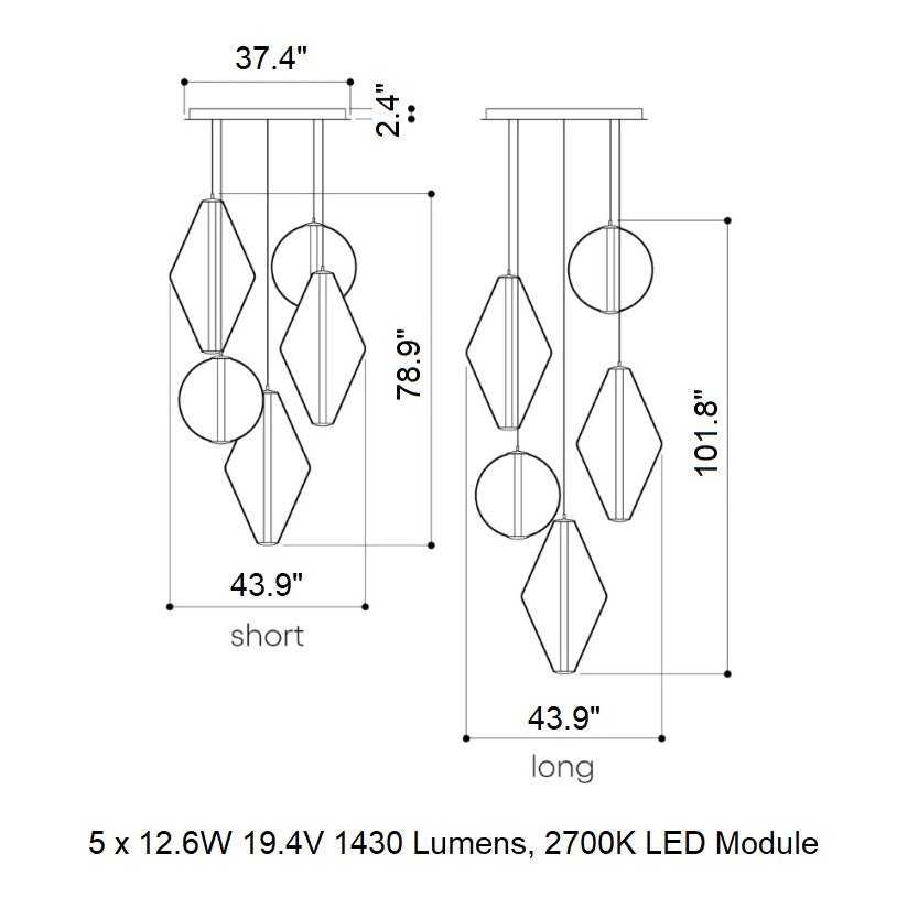 Soleilen LED Chandelier Mouth-blown Lead-free Crystal & Metal 39"D