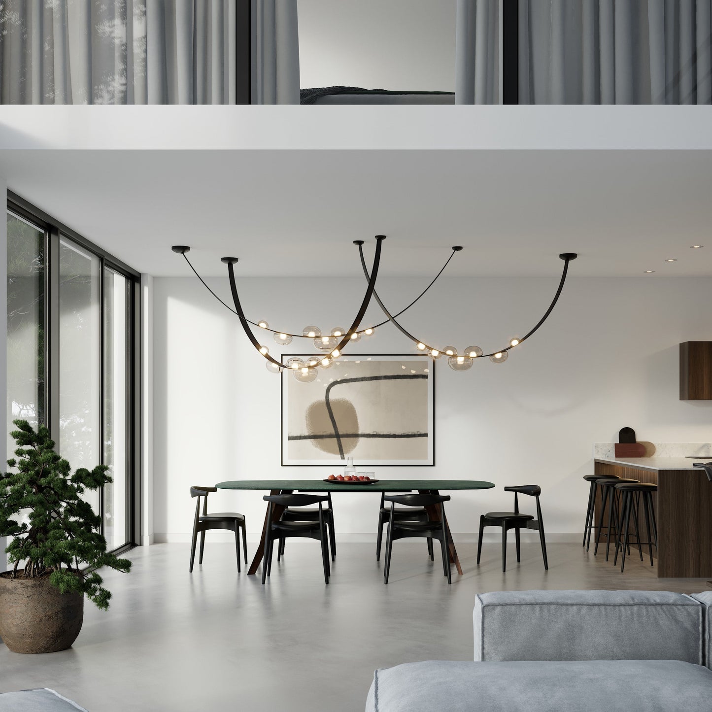 Ravouster Drops LED Chandelier Mouth-blown Lead-free Crystal & Metal & Leather