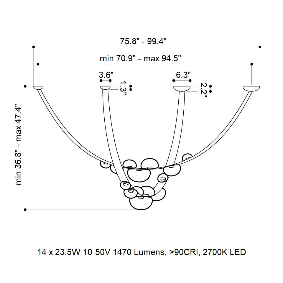 Ravouster Drops LED Chandelier Mouth-blown Lead-free Crystal & Metal & Leather