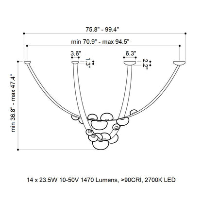 Ravouster Drops LED Chandelier Mouth-blown Lead-free Crystal & Metal & Leather