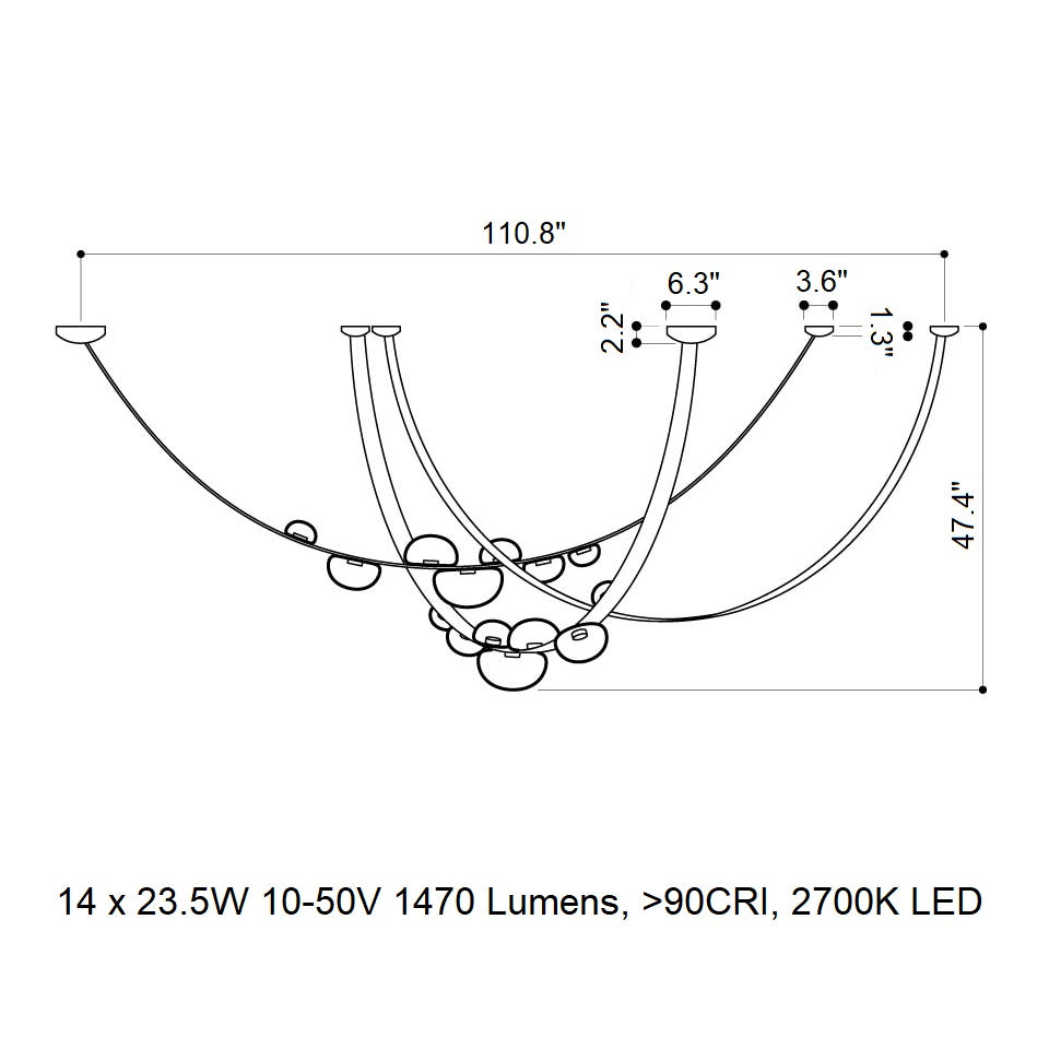 Ravouster Drops LED Chandelier Mouth-blown Lead-free Crystal & Metal & Leather