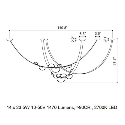 Ravouster Drops LED Chandelier Mouth-blown Lead-free Crystal & Metal & Leather