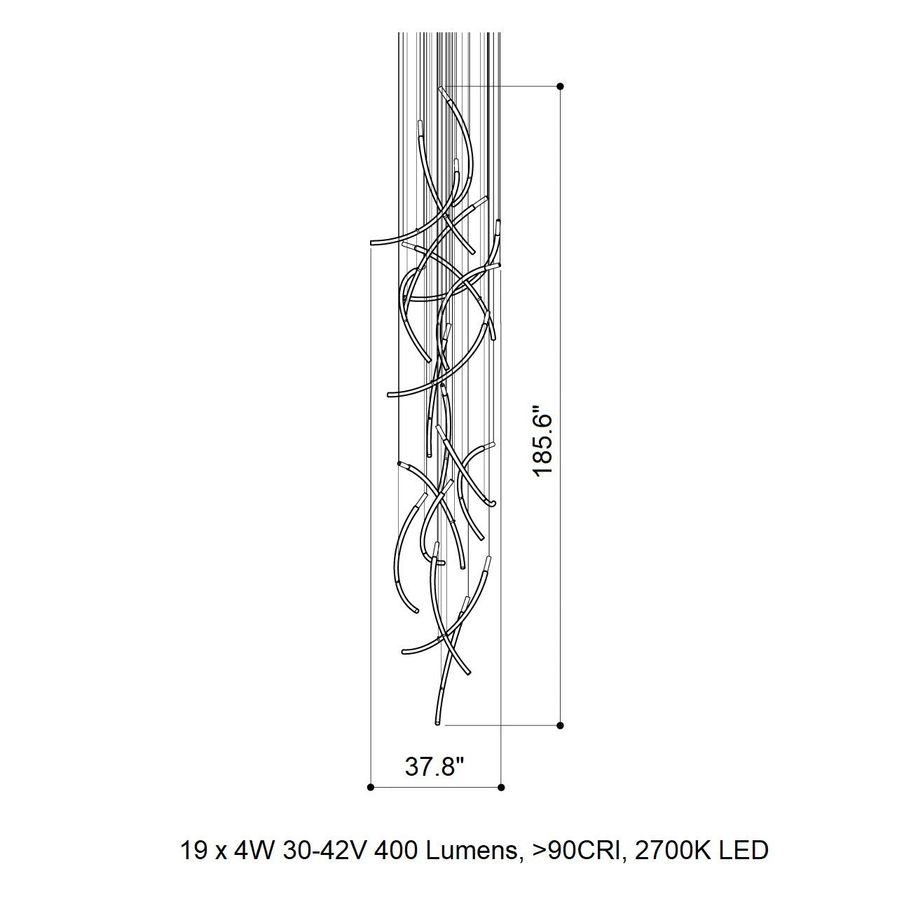 Nivaster 19-Light LED Chandelier Lead-free Crystal & Metal 37.8"W