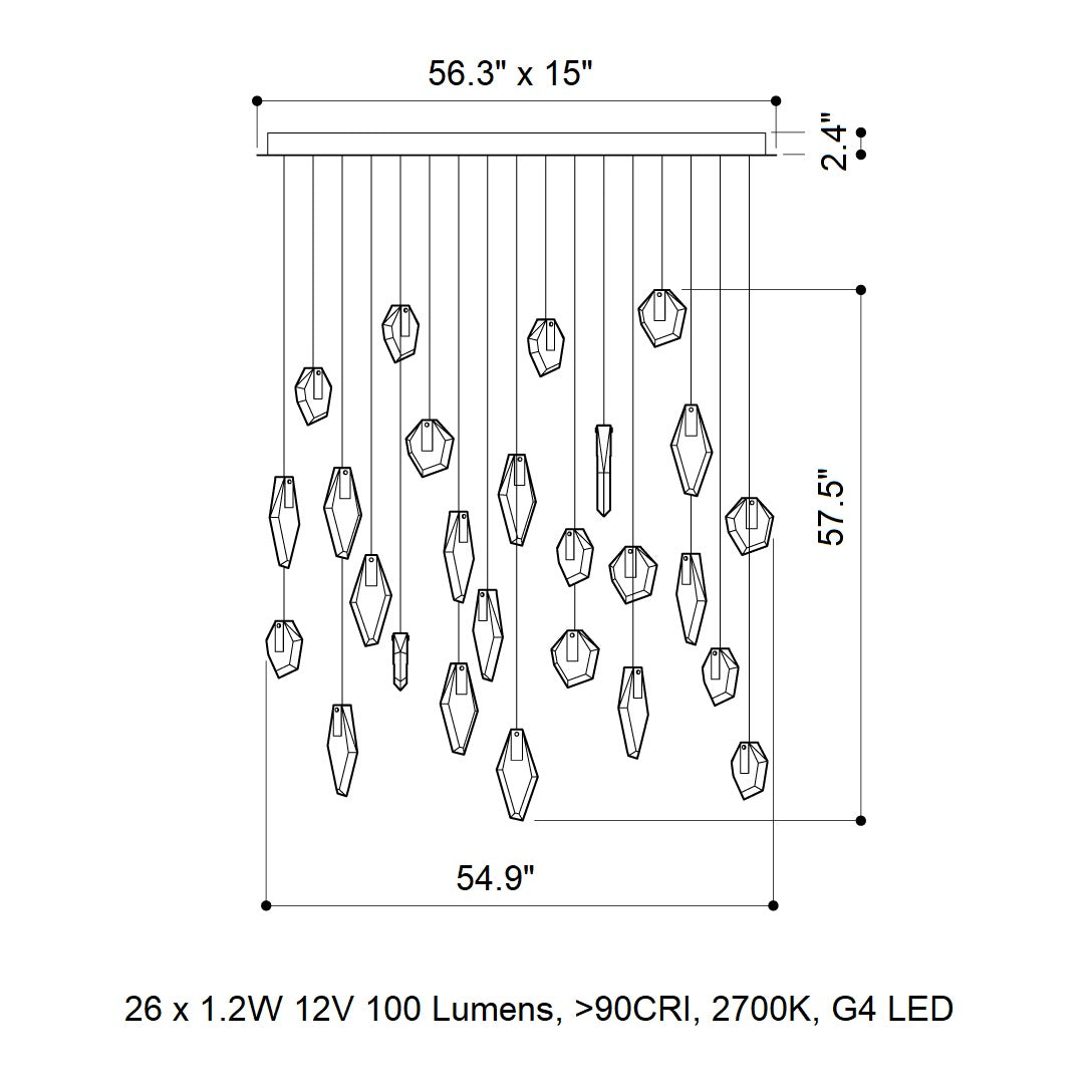 Nivocyn Rectangle LED Chandelier Fragmentglass & Metal 54.9"W