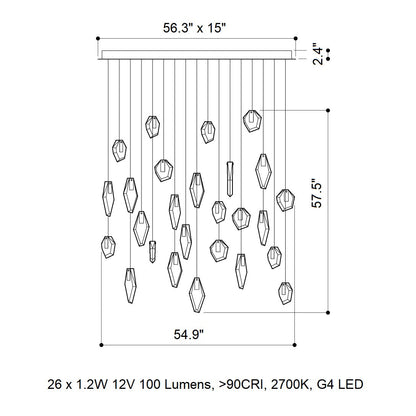 Nivocyn Rectangle LED Chandelier Fragmentglass & Metal 54.9"W
