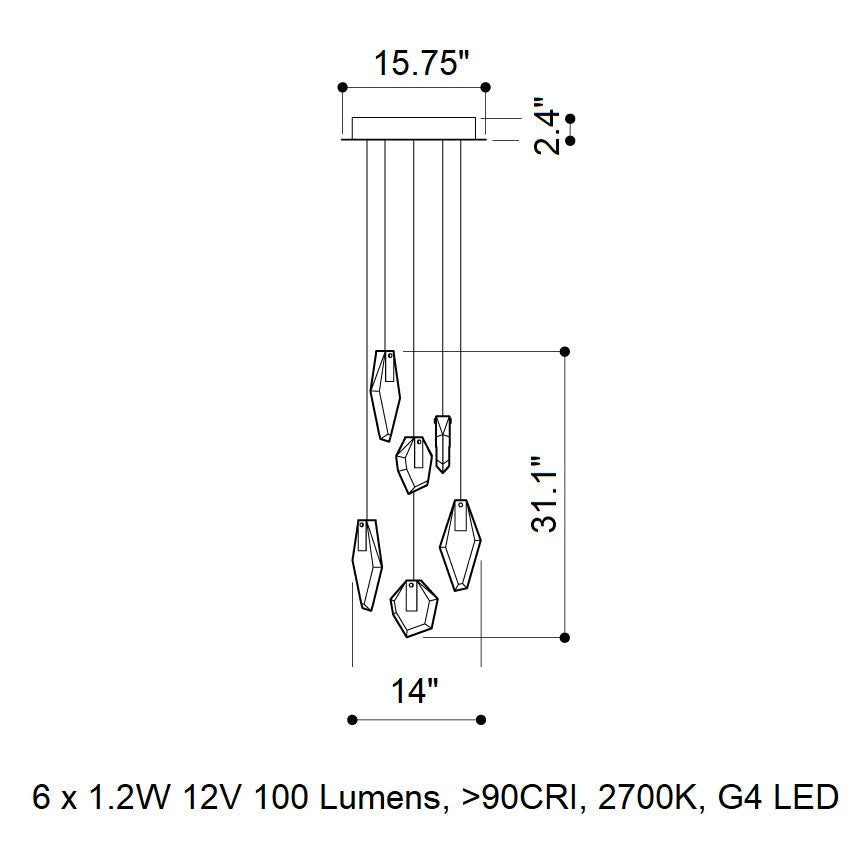 Nivocyn Round LED Chandelier Fragmentglass & Metal 11.4"D