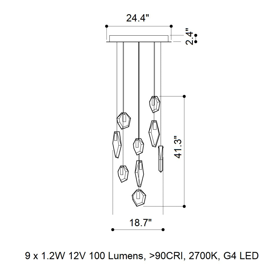 Nivocyn Round LED Chandelier Fragmentglass & Metal 11.4"D