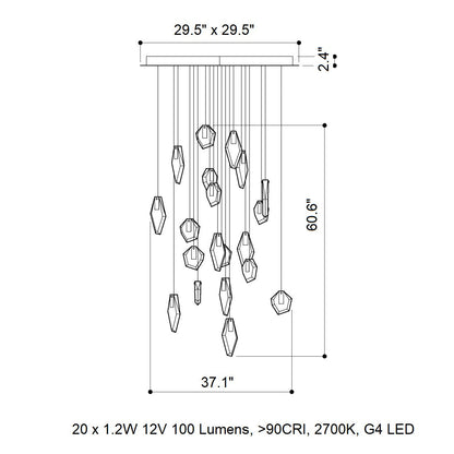 Nivocyn Square LED Chandelier Fragmentglass & Metal 37.1"W x 37.1"D