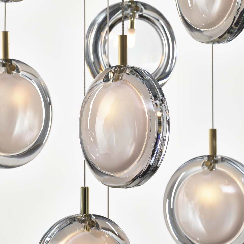 Calalen Round LED Chandelier Pressed Glass & Metal 12.8"D