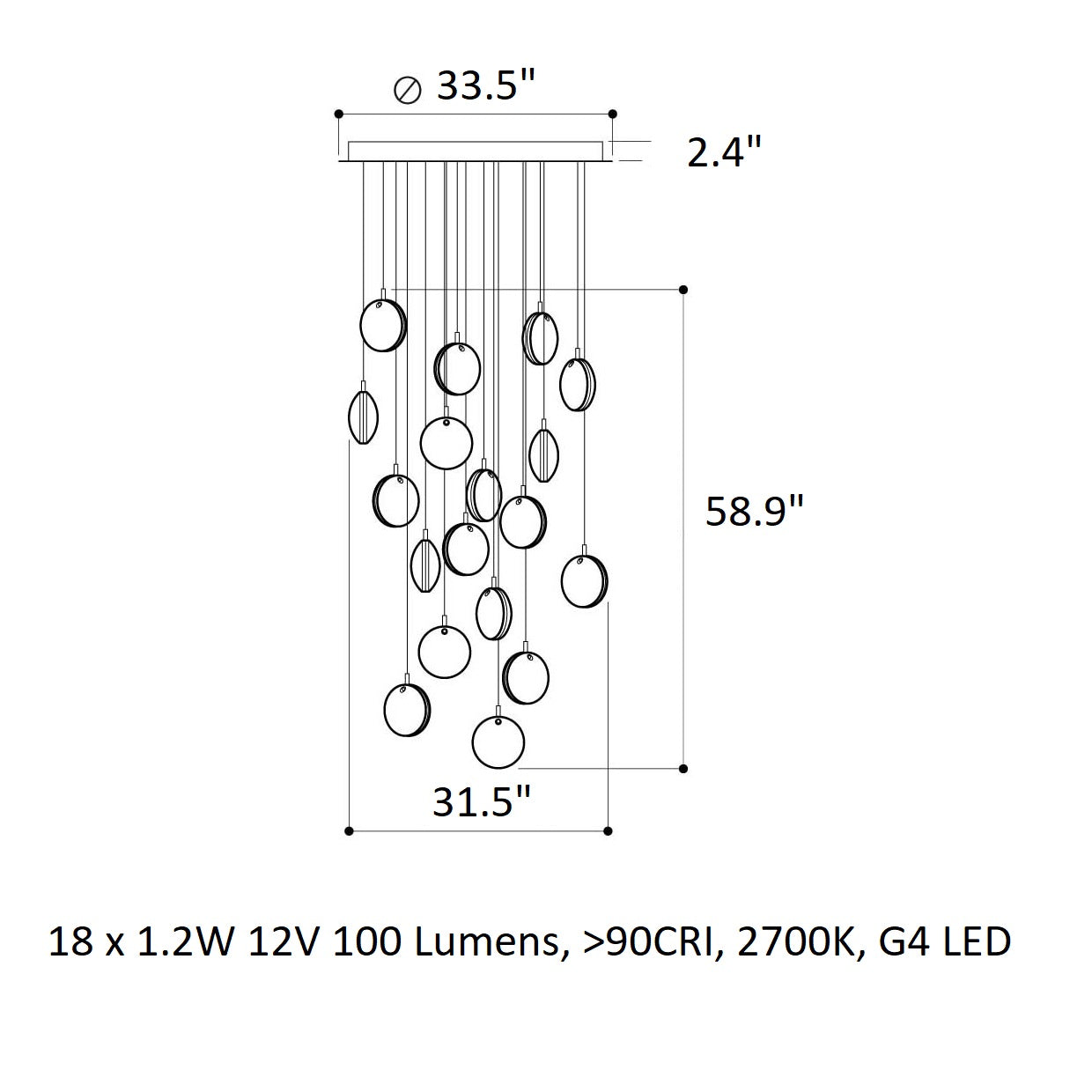Calalen Round LED Chandelier Pressed Glass & Metal 12.8"D