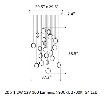 Calalen Square LED Chandelier Pressed Glass & Metal 37.2"W x 37.2"D