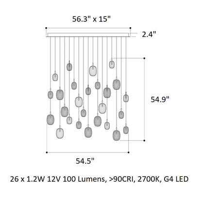 Feneiver Rectangle LED Chandelier Hand-cutted Mouth-blown Crystal & Metal 54.5"W