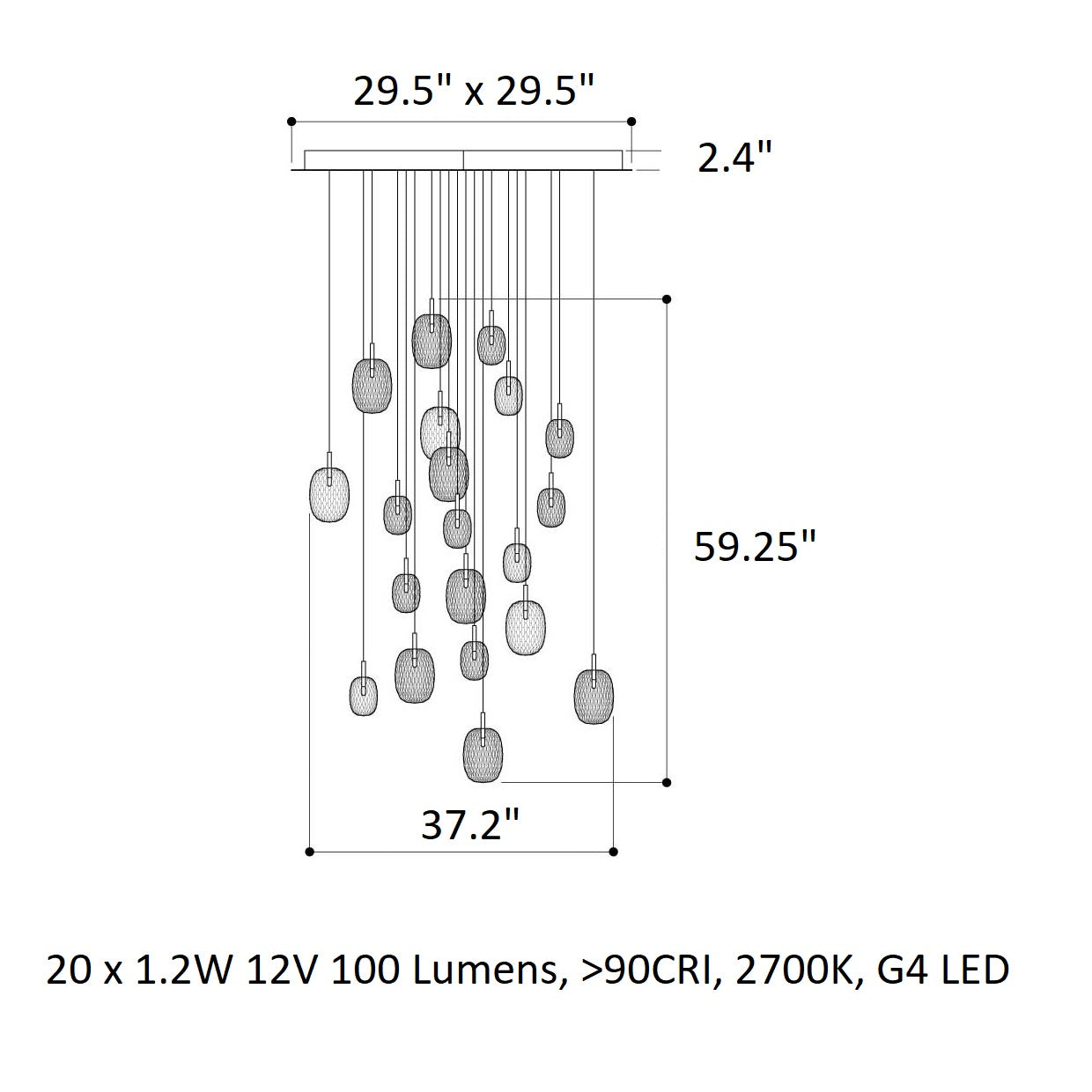 Feneiver Square LED Chandelier Hand-cutted Mouth-blown Crystal & Metal 37.2"W x 37.2"D