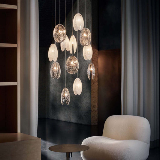 Galaenix Round LED Chandelier Pressed Glass & Metal 12.4"D