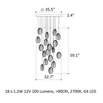 Galaenix Round LED Chandelier Pressed Glass & Metal 12.4"D