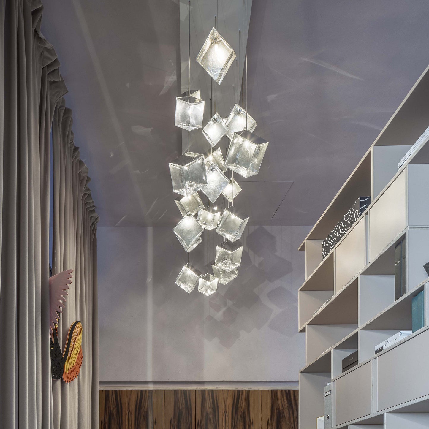Norador Rectangle LED Chandelier Mouth-blown Crystal With Metal Sheet 57.1"W