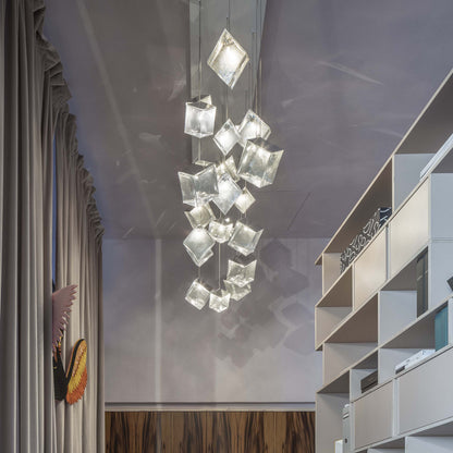 Norador Rectangle LED Chandelier Mouth-blown Crystal With Metal Sheet 57.1"W