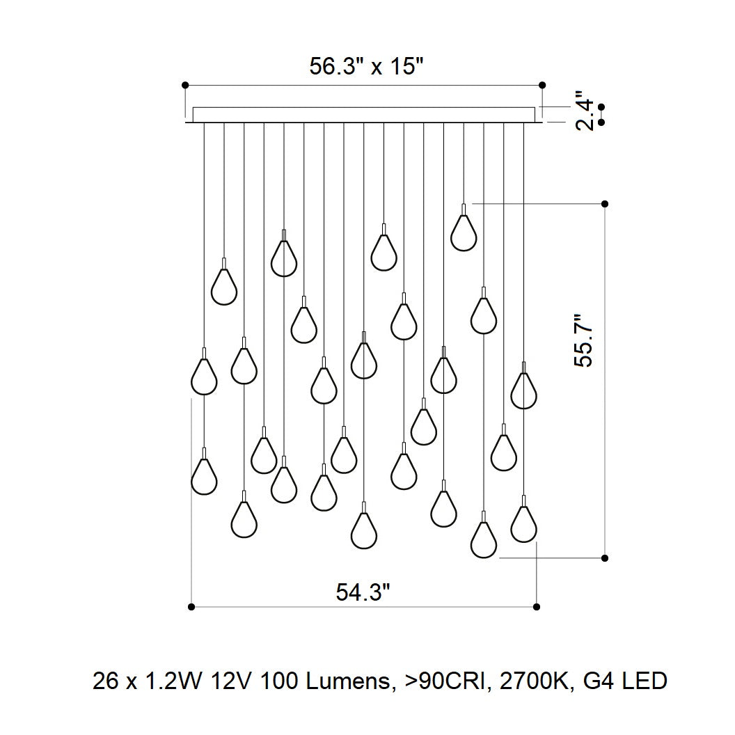 Dorarion Mini Rectangle LED Chandelier Mouth-blown Crystal With Metal Coating 54.3"W