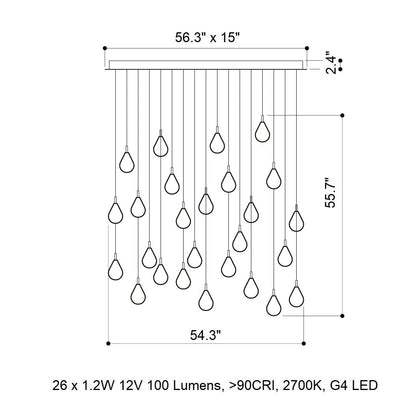 Dorarion Mini Rectangle LED Chandelier Mouth-blown Crystal With Metal Coating 54.3"W
