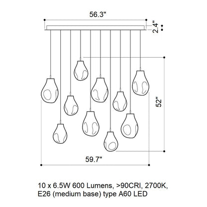 Dorarion Rectangle LED Chandelier Mouth-blown Crystal With Metal Coating 59.7"W