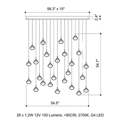 Helevra Dust Rectangle LED Chandelier Lead-free Crystal & Metal 54.5"W