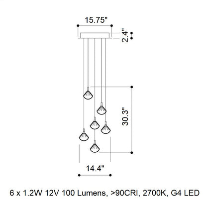 Helevra Dust Round LED Chandelier Lead-free Crystal & Metal 11.6"D