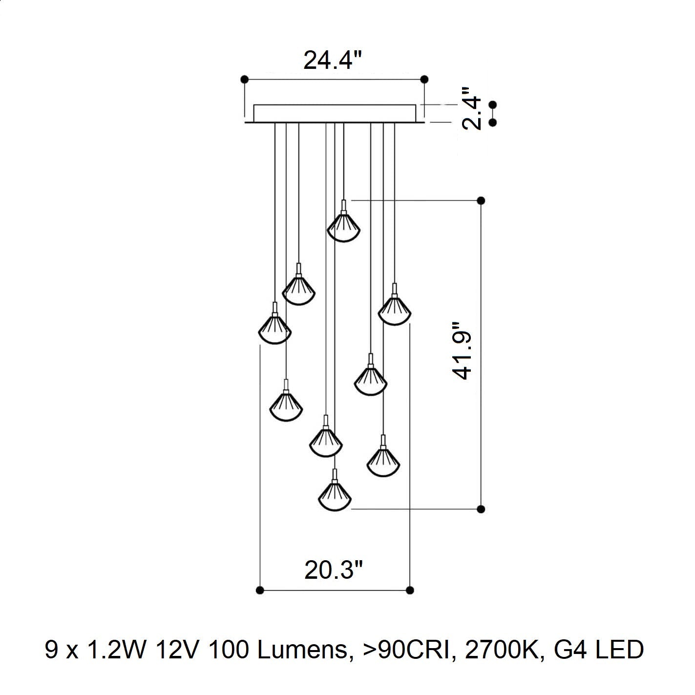 Helevra Dust Round LED Chandelier Lead-free Crystal & Metal 11.6"D