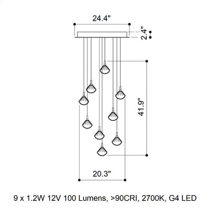 Helevra Dust Round LED Chandelier Lead-free Crystal & Metal 11.6"D