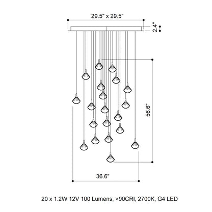 Helevra Dust Square LED Chandelier Lead-free Crystal & Metal 36.6"W x 36.6"D
