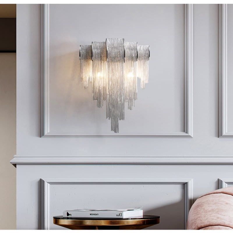 Alisa Luxury Plated Aluminum Chain Tassel Wall Sconce - Richardrider